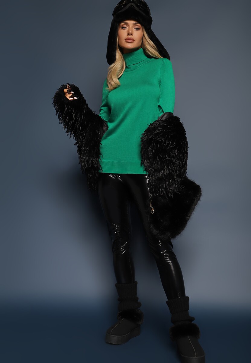 Ciemnozielony Klasyczny Golf ze Ściągaczami przy Rękawach Felinia