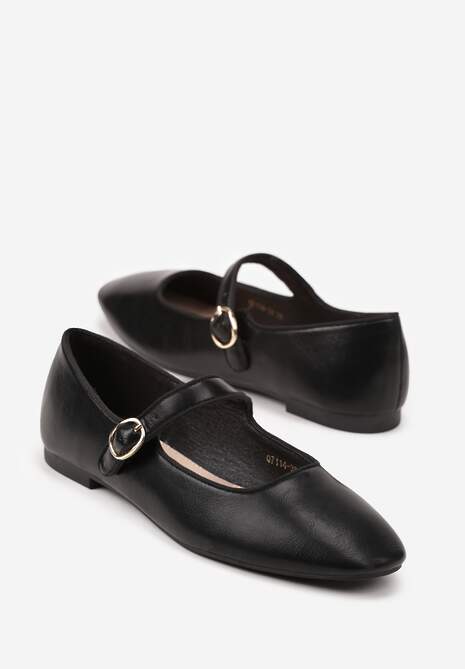 Czarne Balerinki Vices z Wkładką ze Skóry Naturalnej Ozdobione Paskiem Patantie