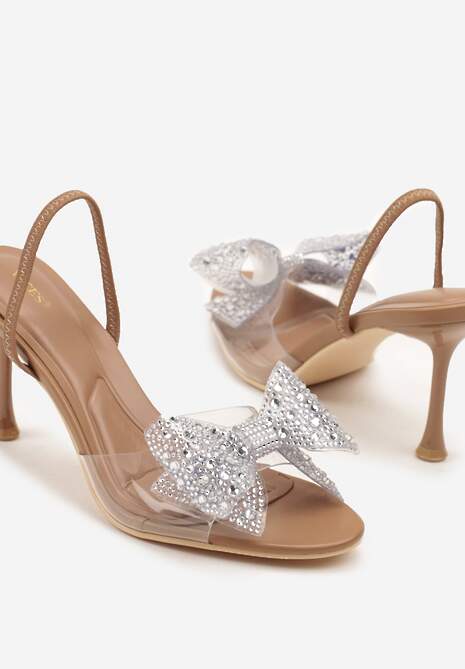 Brązowe Sandały Vices na Szpilce Ozdobione Cyrkoniową Kokardą  Fenessa