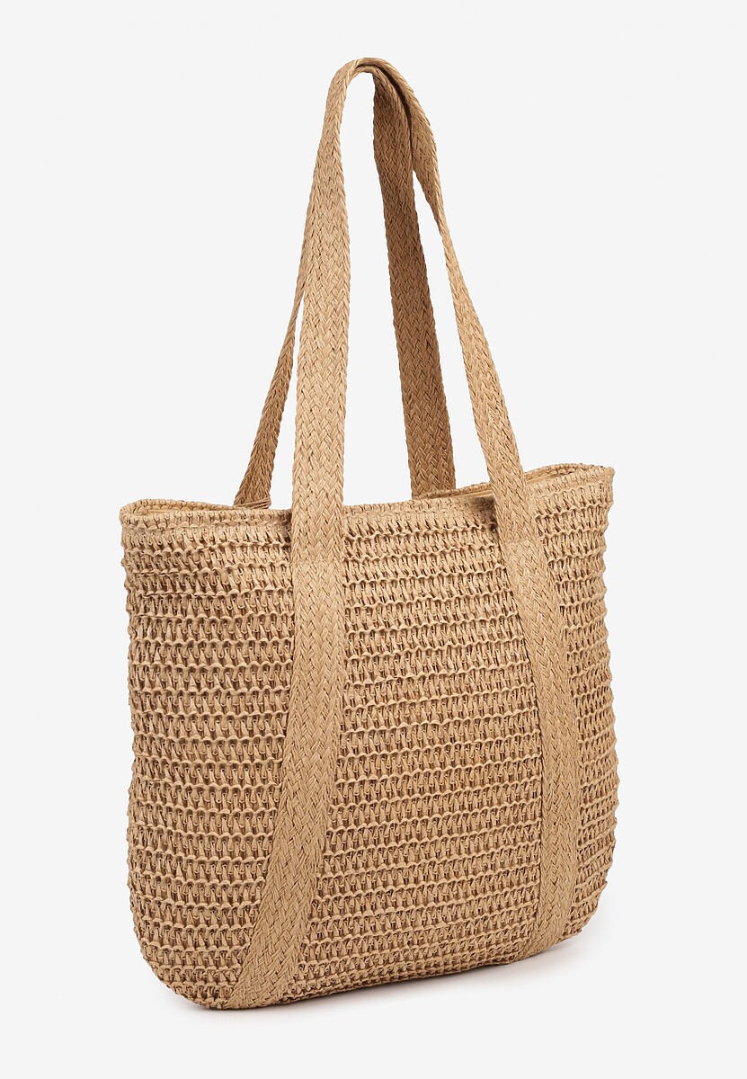 Ciemnobeżowa Torebka z Plecionki z Frędzlem i Koralikami Rinazelia