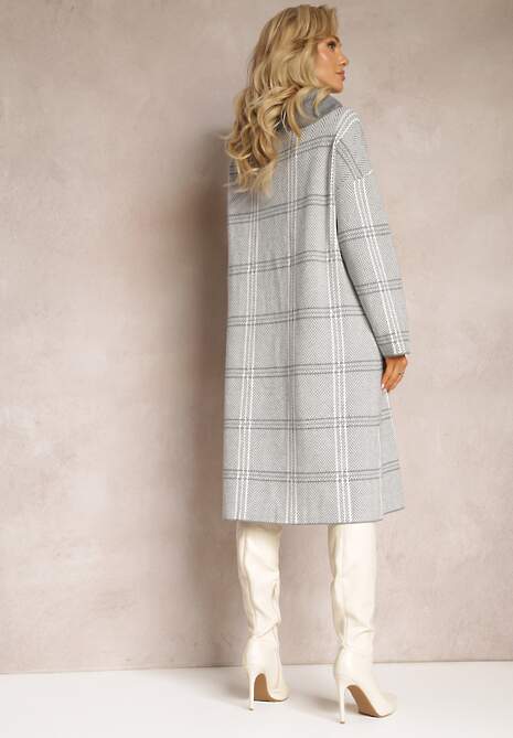 Szara Sweterkowa Sukienka Oversize z Szerokim Golfem Arnca