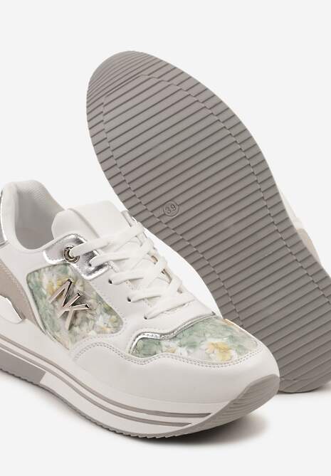 Biało-Zielone Sneakersy Ozdobione Metalicznymi Literami Divlirra