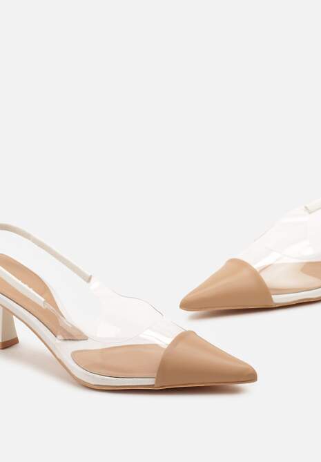 Białe Sandały z Imitacji Skóry na Obcasie Typu Kaczuszka z Przezroczystymi Elementami Gravia