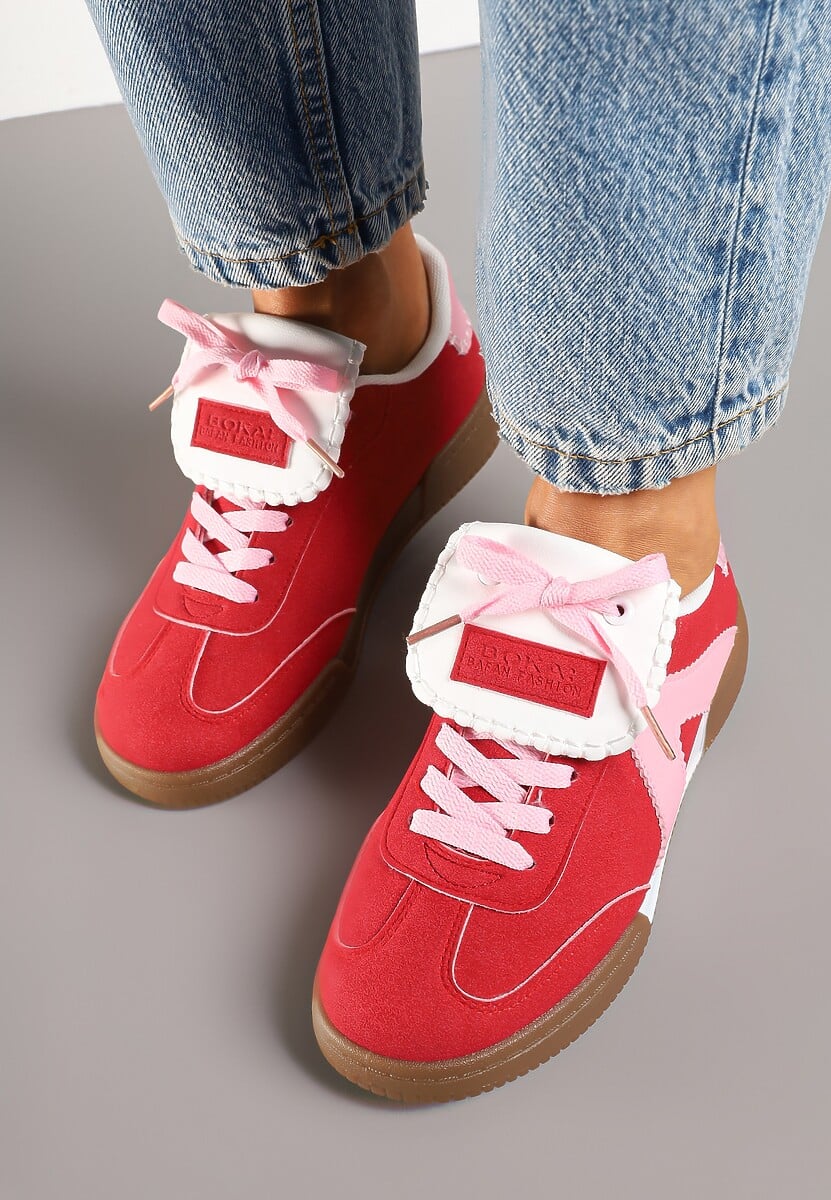 Czerwono-Różowe Sneakersy w Stylu Tenisówek z Szerokim Językiem Alarila