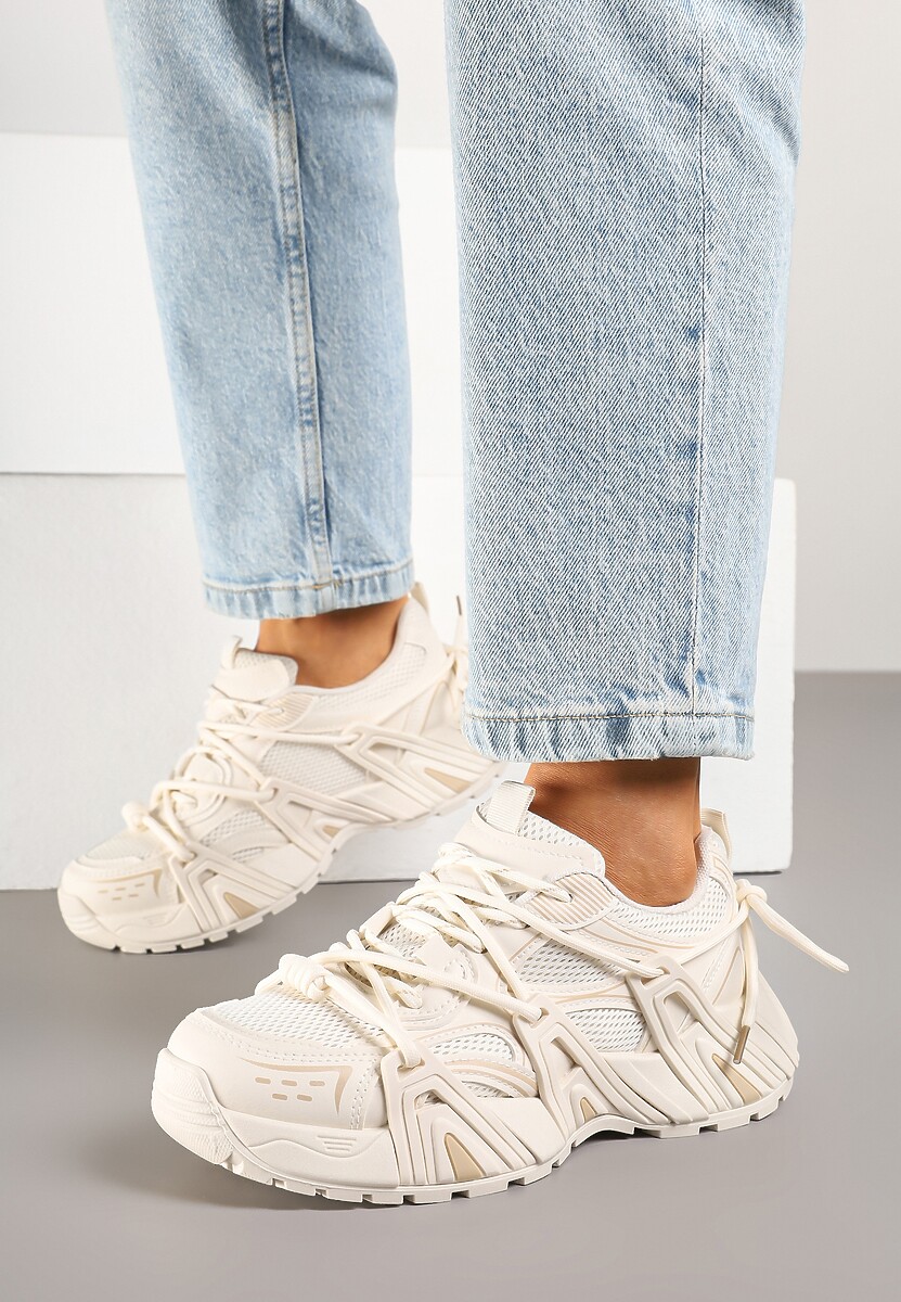 Beżowe Sneakersy na Platformie z Designerskim Sznurowaniem Julieve