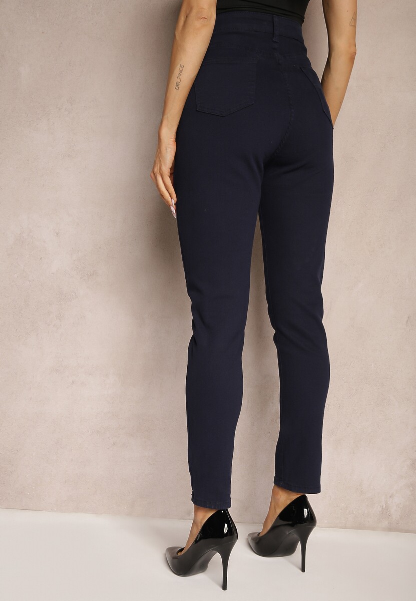 Granatowe Gładkie Spodnie o Kroju Slim Madysen