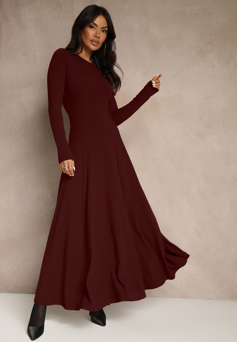 Brązowa Rozkloszowana Sukienka z Bawełny Tusmala