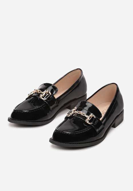 Czarne Mokasyny z Cholewką przed Kostkę z Metalową Ozdobą Bava