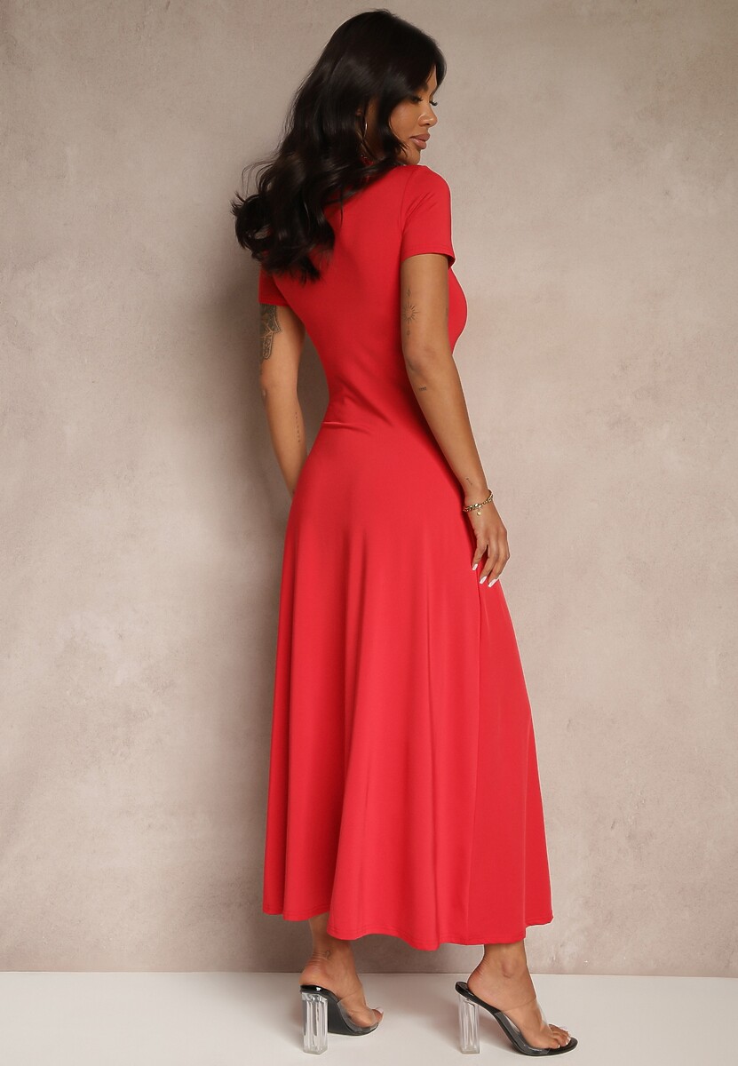 Czerwona Taliowana Sukienka z Krótkim Rękawem Liranisea