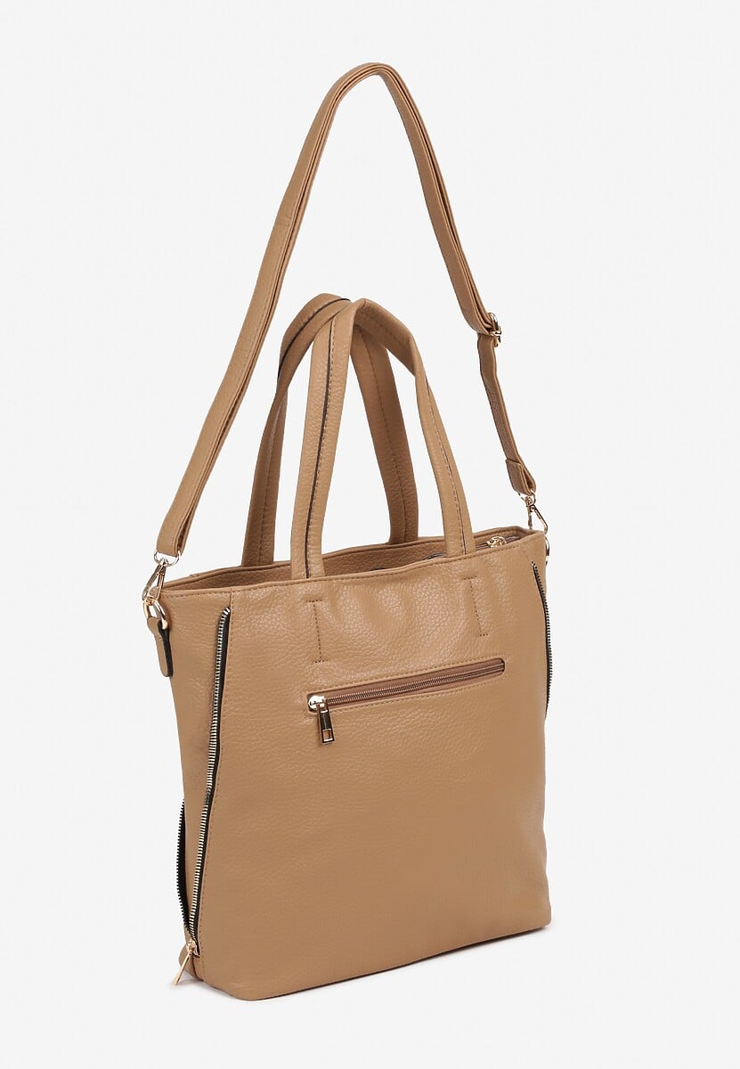 Ciemnobeżowa Torebka Shopper na Ramię z Paskiem z Regulacją Vemeriana