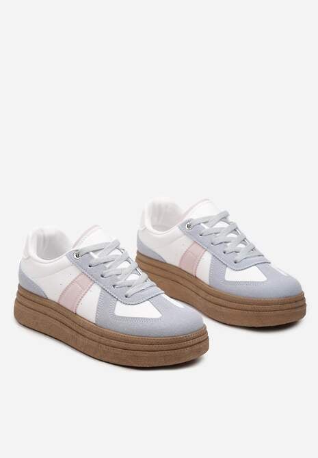 Niebiesko-Białe Sneakersy na Grubej Podeszwie z Ozdobnymi Przeszyciami Ysdole