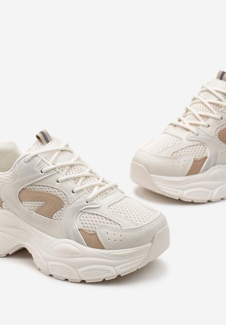 Beżowe Sneakersy na Masywnej Podeszwie z Siateczką Kubbia