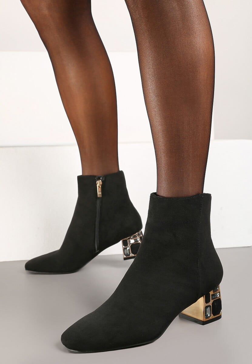 Bordowe Botki Vices z Kryształkami na Obcasie Vortisha