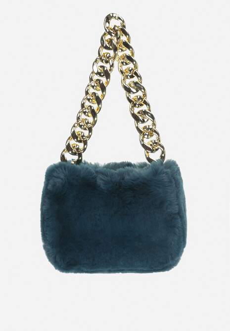 Ciemnozielony Płaszcz Futrzany Teddy z Wiązanym Paskiem  i Torebką Voda