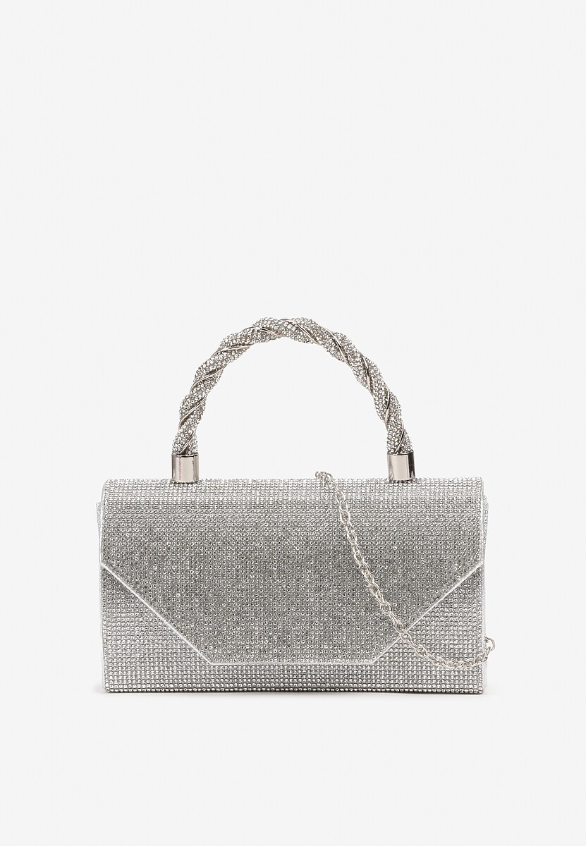 Srebrno-Złota Cyrkoniowa Torebka Kopertówka Zapinana na Magnes z Rączką i Łańcuszkiem Alatia