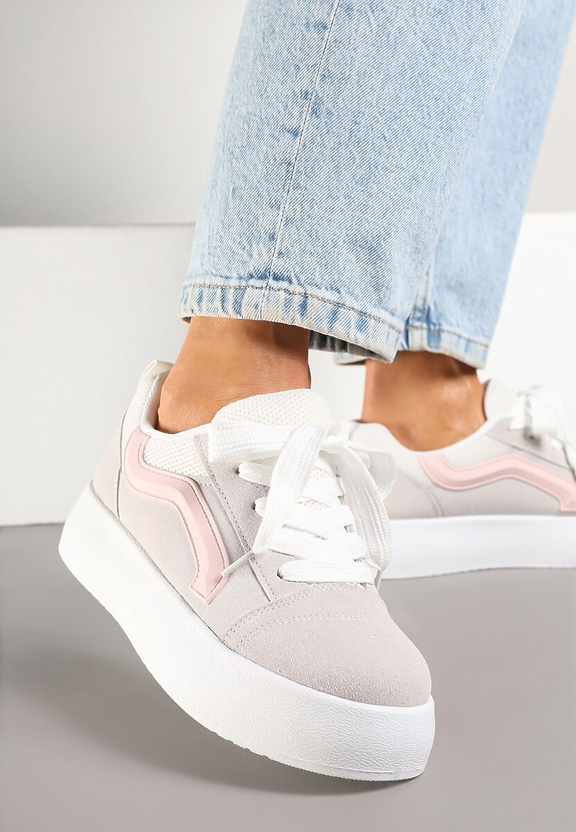 Szare Sneakersy Kultowe Tenisówki na Grubej Podeszwie Nurisora