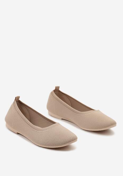 Ciemnobeżowe Balerinki z Okrągłym Noskiem i Materiałową Cholewką Mililena