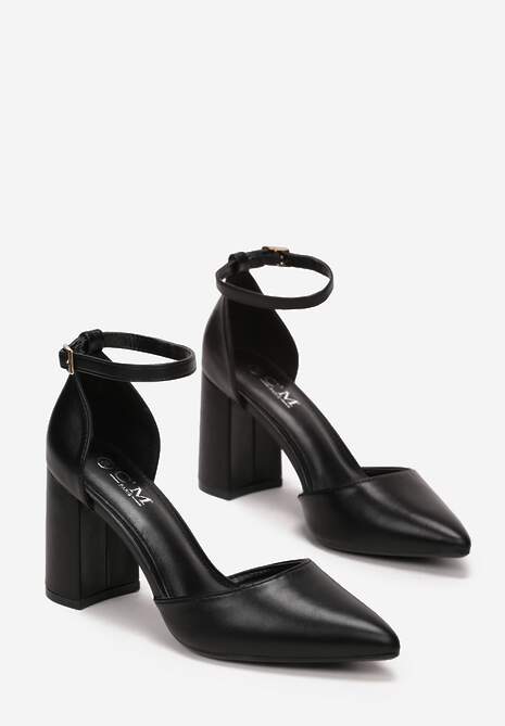 Czarne Lakierowane Czółenka na Słupkowym Obcasie Ewwa
