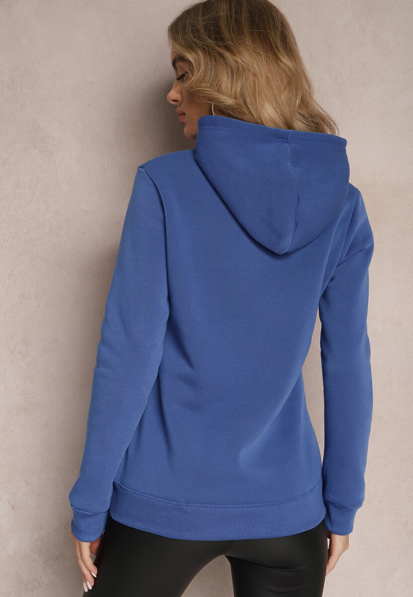 Niebieska Ocieplona Bluza z Kapturem Ozdobiona Naszywką i Napisem Eirellia