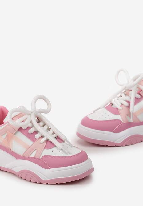 Różowe Sneakersy na Grubej Podeszwie z Szerokim Wiązaniem Iniestra