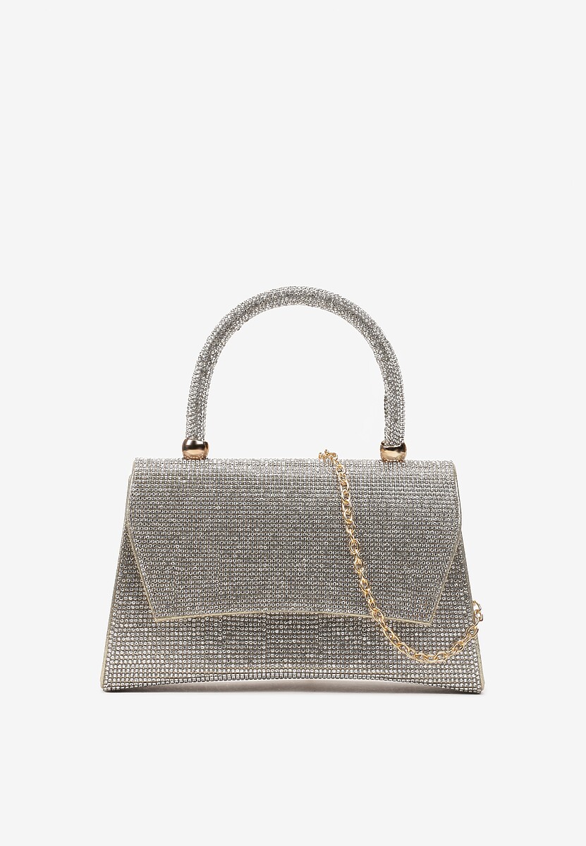 Srebrno-Złota Połyskująca Torebka w Cyrkonie z Rączką Klesja