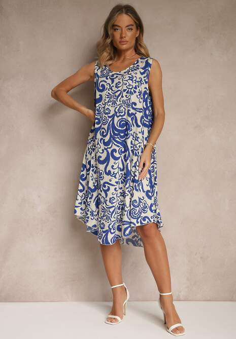 Niebieska Sukienka z Bawełny z Motywem Paisley Zivanae