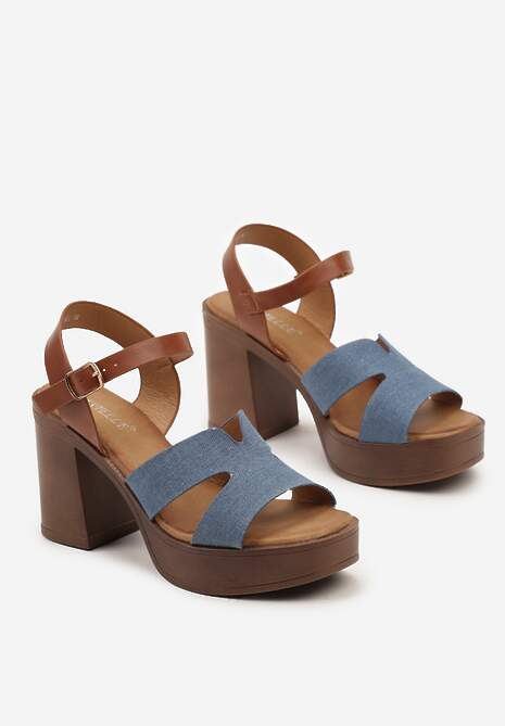 Niebieskie Casualowe Sandały na Słupku i Platformie z Wycięciami Groria