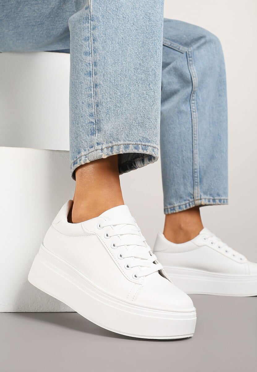 Białe Basicowe Sneakersy na Platformie Milio