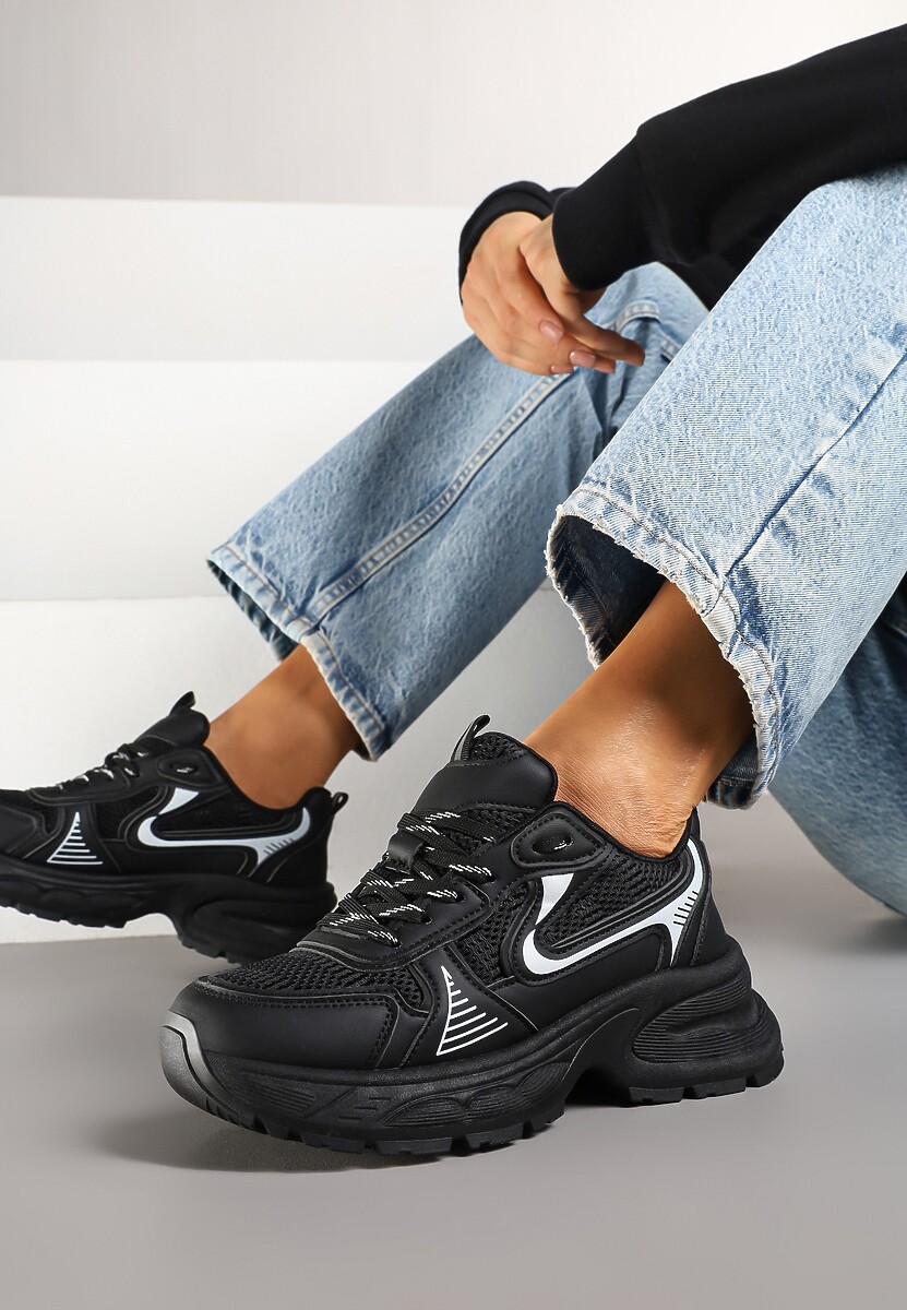 Biało-Srebrne Sneakersy na Profilowanej Podeszwie z Siateczkowymi Wstawkami Parinella