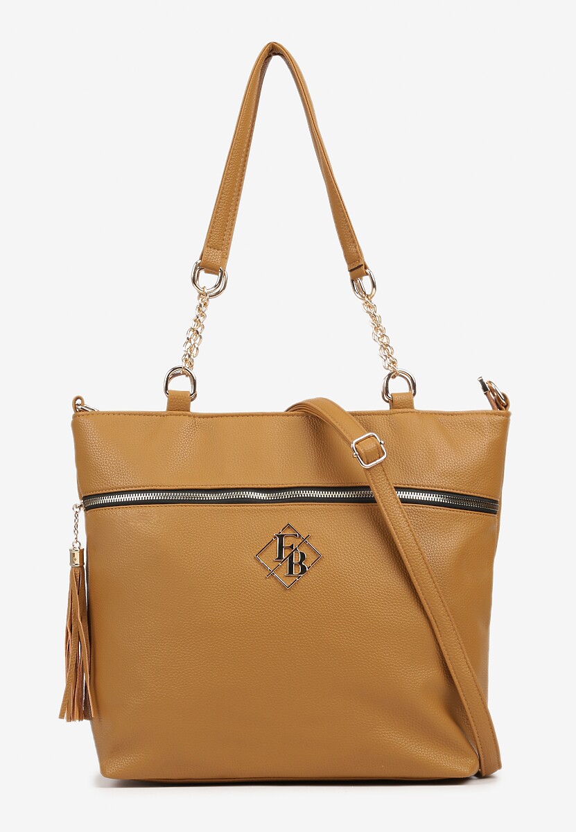 Brązowa Torebka Typu Shopper z Ozdobnymi Rączkami i Paskiem na Ramię Idaloriela