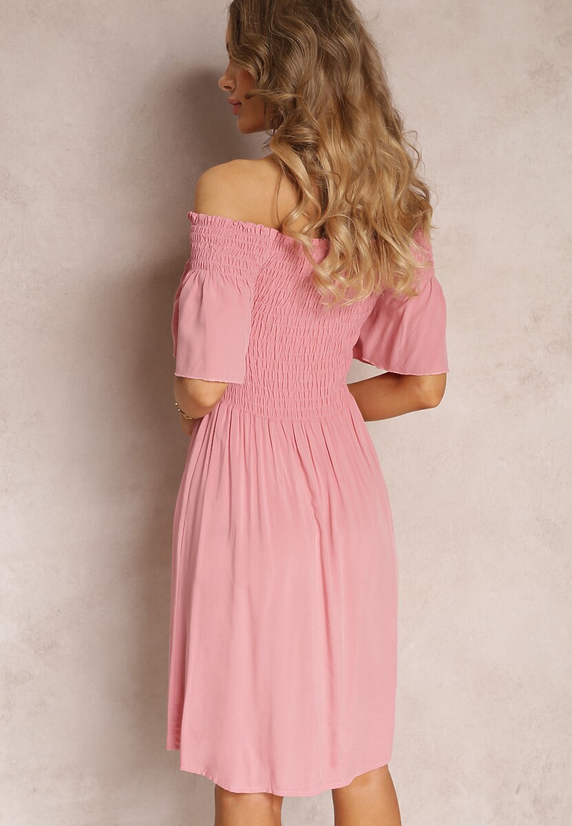 Różowa Sukienka Hiszpanka Mini z Wiskozy Folna