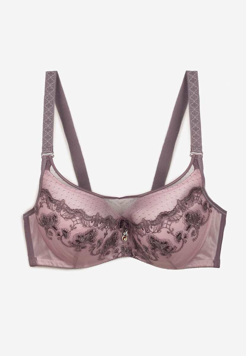 Jasnofioletowy Elegancki Biustonosz Push Up z Odpinanymi Ramiączkami Ursa