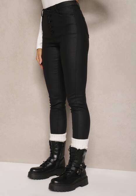 Czarne Modelujące Spodnie z Ekoskóry o Fasonie Skinny Caetana