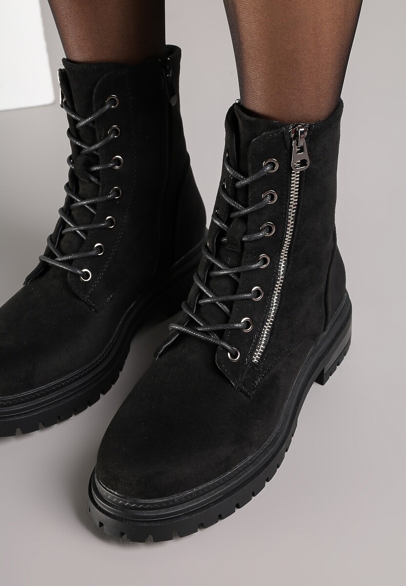 Czarne Botki Workery Ozdobione Suwakiem Clarena