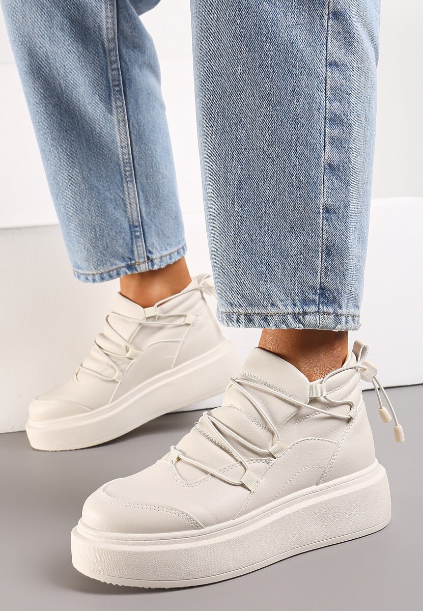 Beżowe Sneakersy z Regulowaną Gumką za Kostkę na Grubej Podeszwie Erkkia