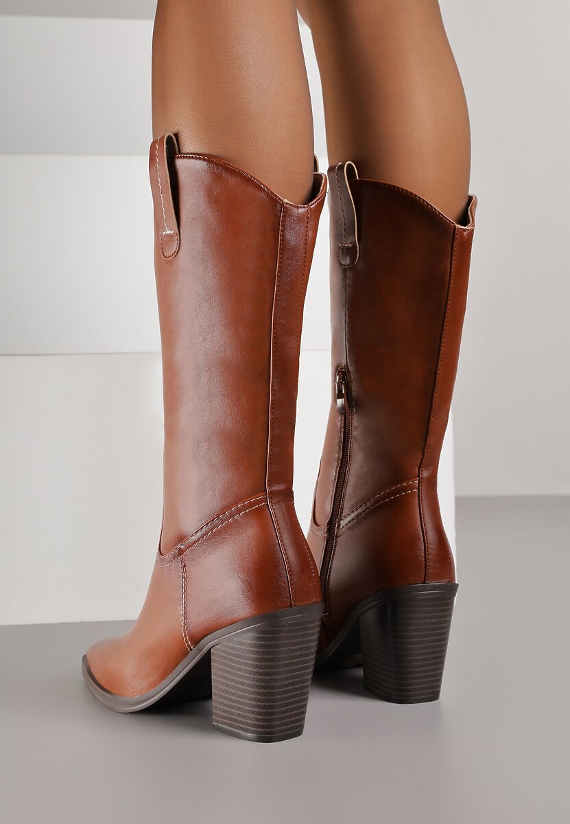 Brązowe Kozaki Kowbojki na Słupku Laoniae