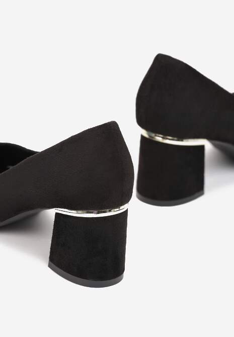 Czarne Czółenka na Słupkowym Obcasie z Metaliczną Wstawką Kiersten