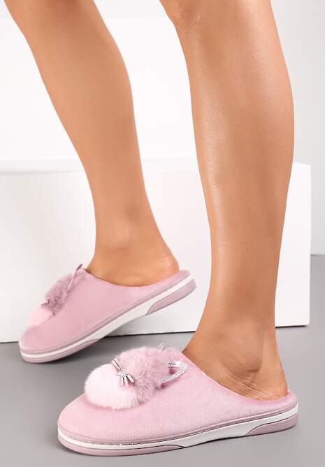 Różowe Kapcie Futrzane z Kotkiem Leze