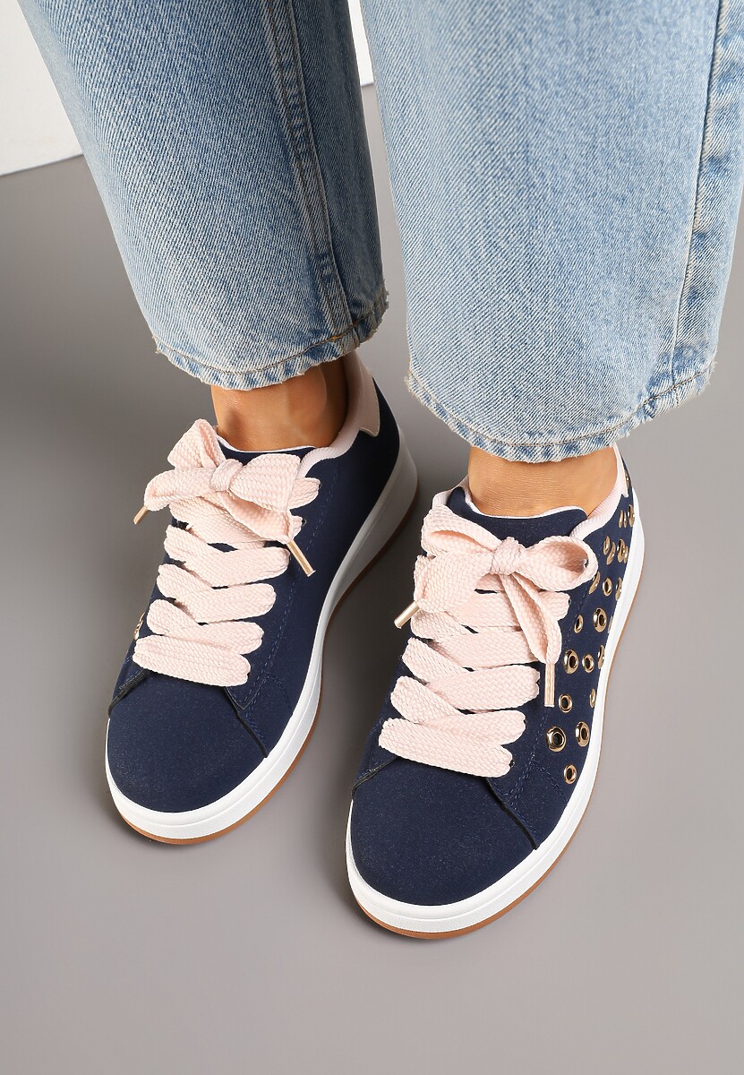 Granatowe Sneakersy z Ozdobnymi Nitami Feloriela