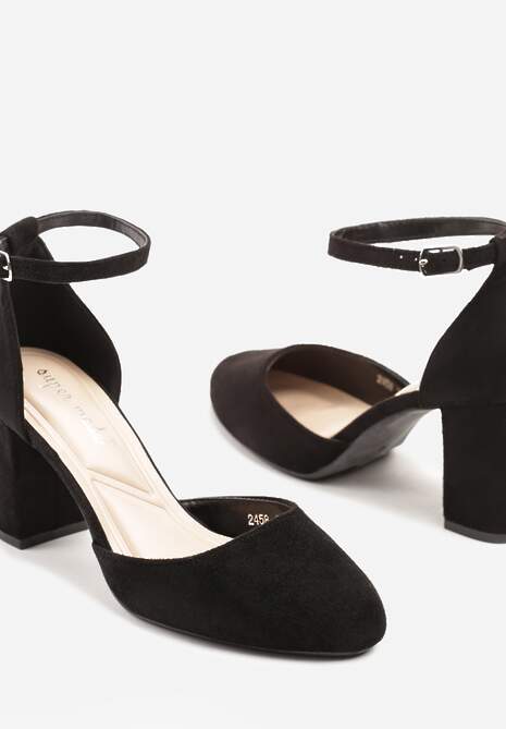 Czarne Czółenka na Obcasie z Paskiem Wokół Kostki Erelina