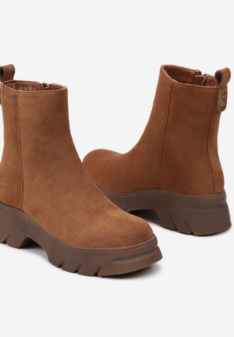 Brązowe Casualowe Botki z Ekozamszu na Platformie Naolara