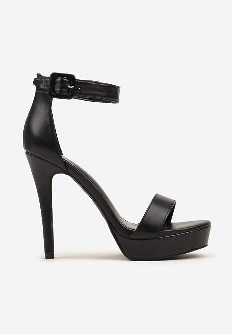 Czarne Sandały na Szpilce z Platformą Nilaurea