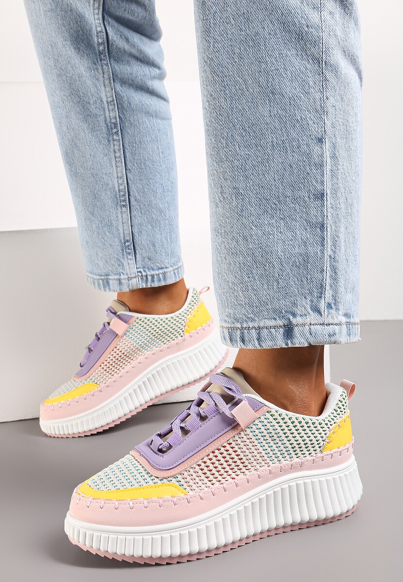 Różowo-Fioletowe Sznurowane Sneakersy na Platformie Dimakis