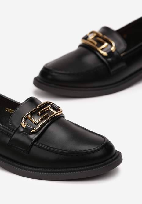 Czarne Mokasyny Wsuwane z Klamerką Wesley