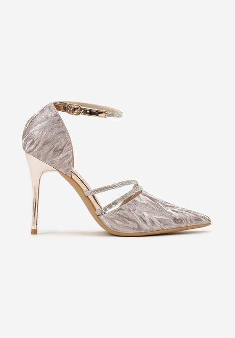 Szampańskie Szpilki z Paskami z Cyrkoniami Wykończone Błyszczącą Nitką Aletiepa