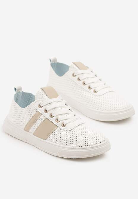 Beżowo-Białe Tenisówki Ozdobione Paskami Meloti
