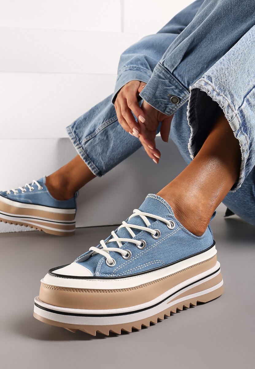 Niebieskie Trampki na Masywnej Platformie z Cholewką przed Kostkę Ableeva