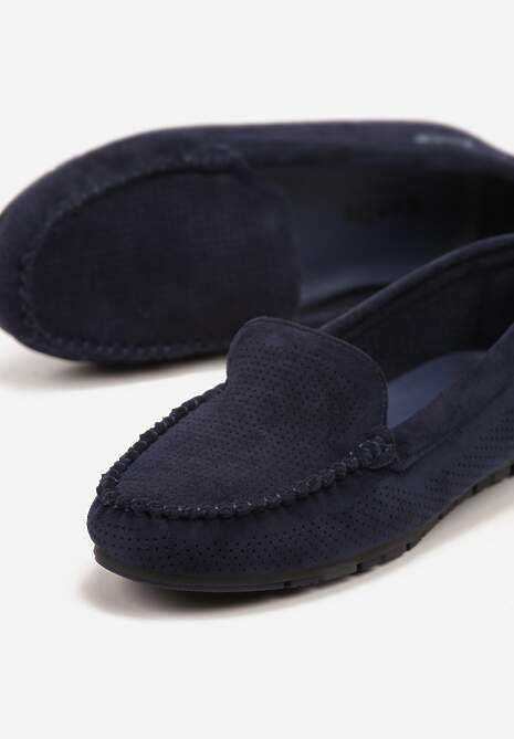 Granatowe Klasyczne Mokasyny z Przeszyciem Wokół Noska Semaneve