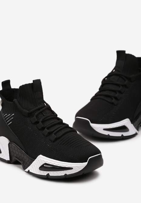 Czarne Sneakersy Sportowe na Grubej Podeszwie ze Skarpetkową Cholewką Xille