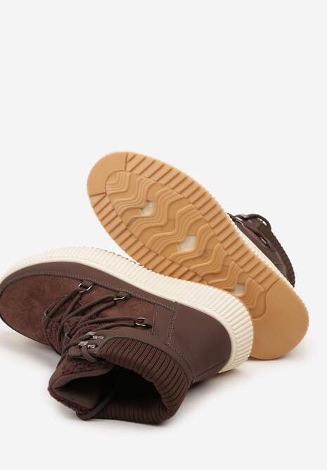 Brązowe Śniegowce Trapery Vices na Platformie z Tłoczeniem Gelarda